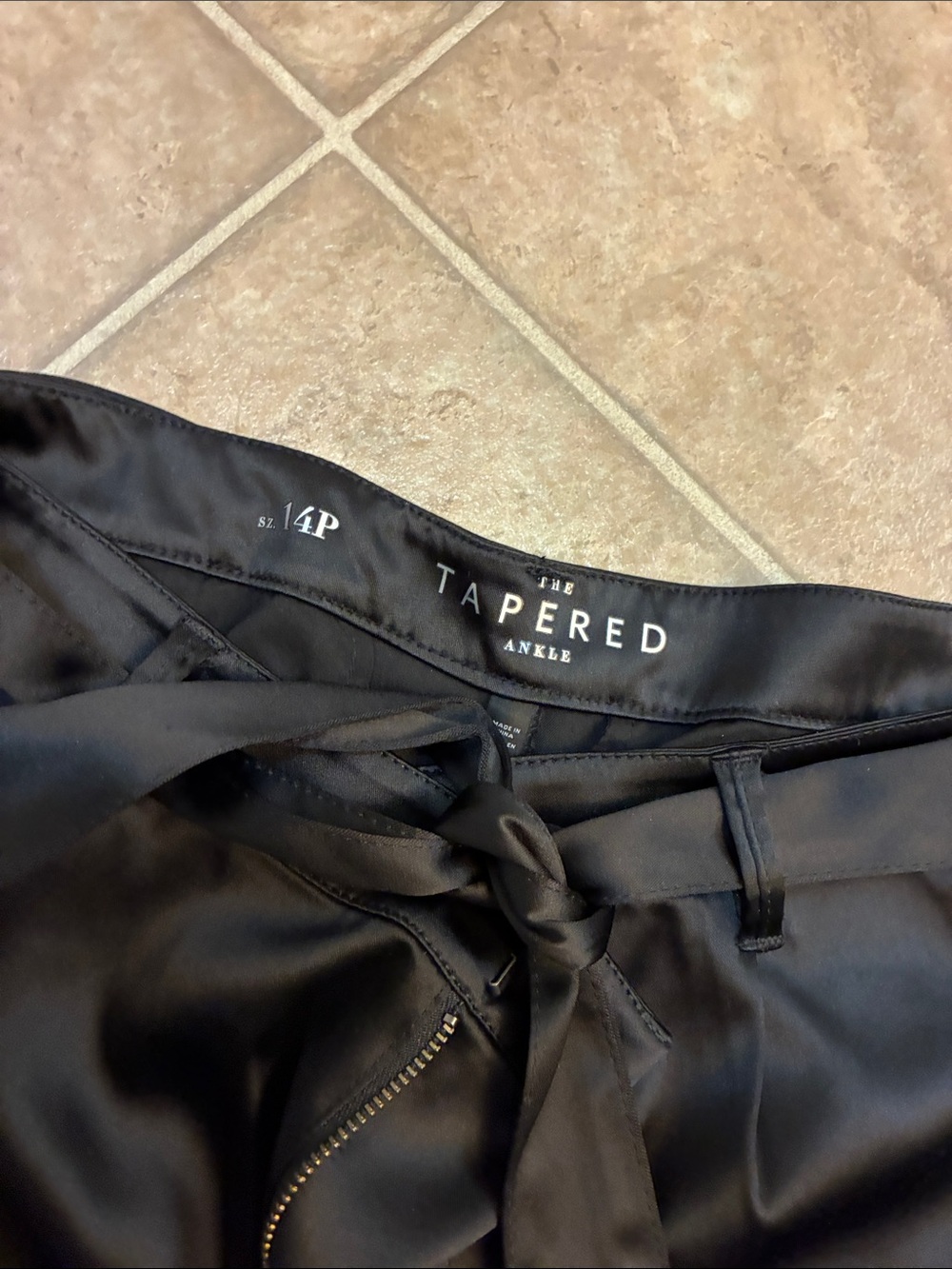 White House Black Market Black Satin Cargo Pants with Waist Tie tapered ankle - Picture 4 of 4